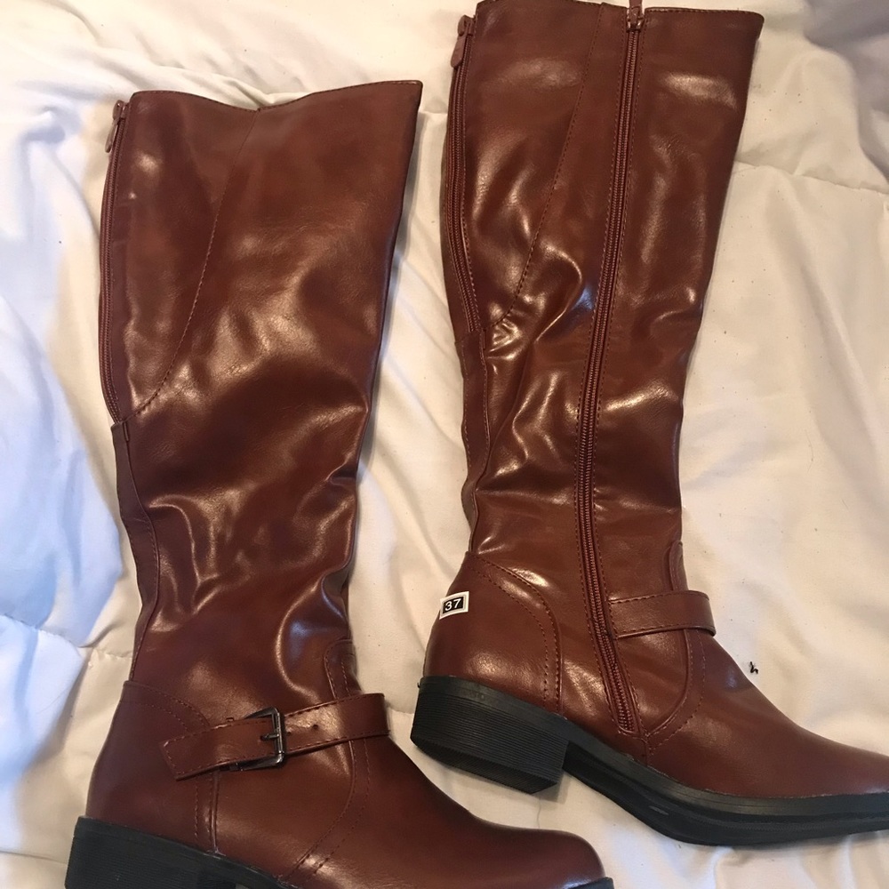 Brown leather boots